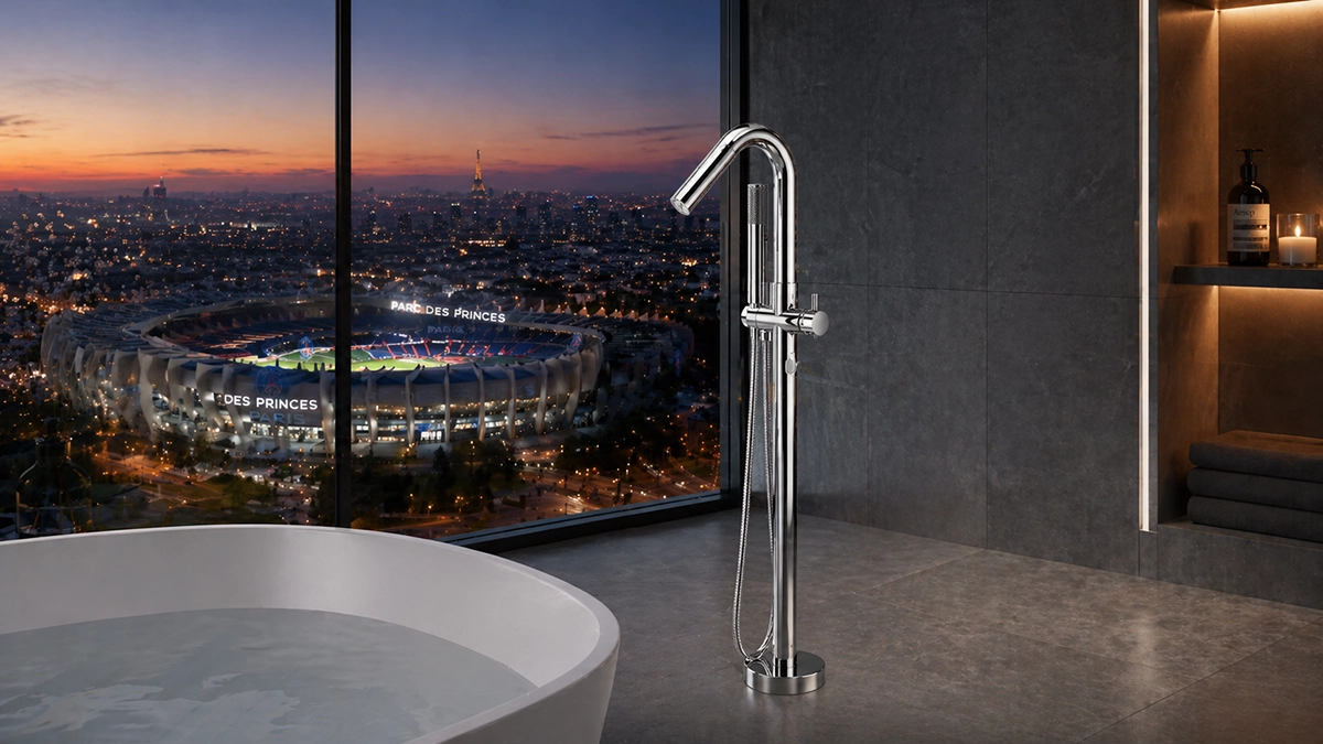 Robinet mitigeur de baignoire îlot sur pied chrome Cuba
